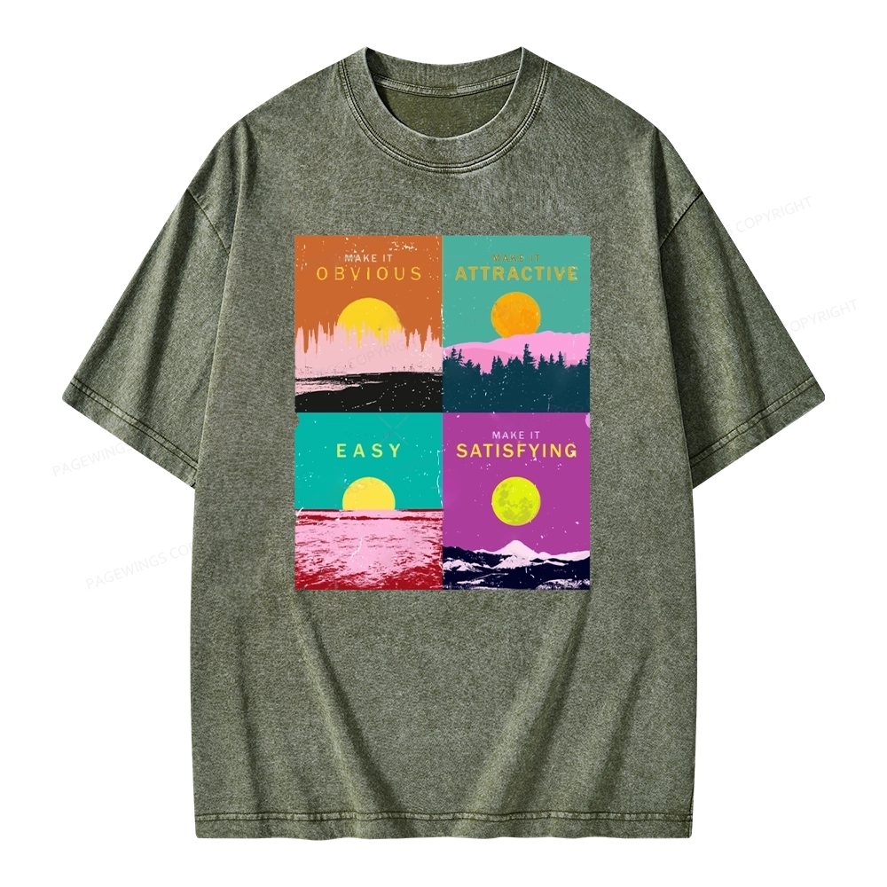 Pagewings Modern Art Atomic Habits Unisex Washed T-shirt