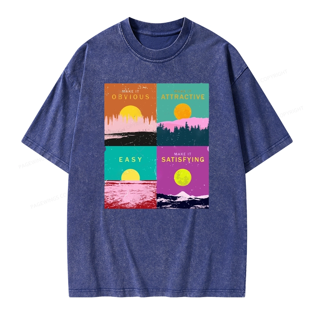 Pagewings Modern Art Atomic Habits Unisex Washed T-shirt