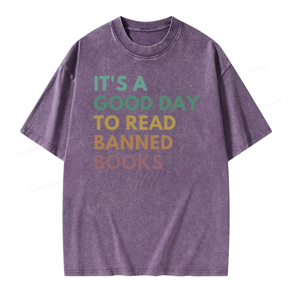 Pagewings It's A Good Day To Read Banned Books Unisex Washed T-shirt