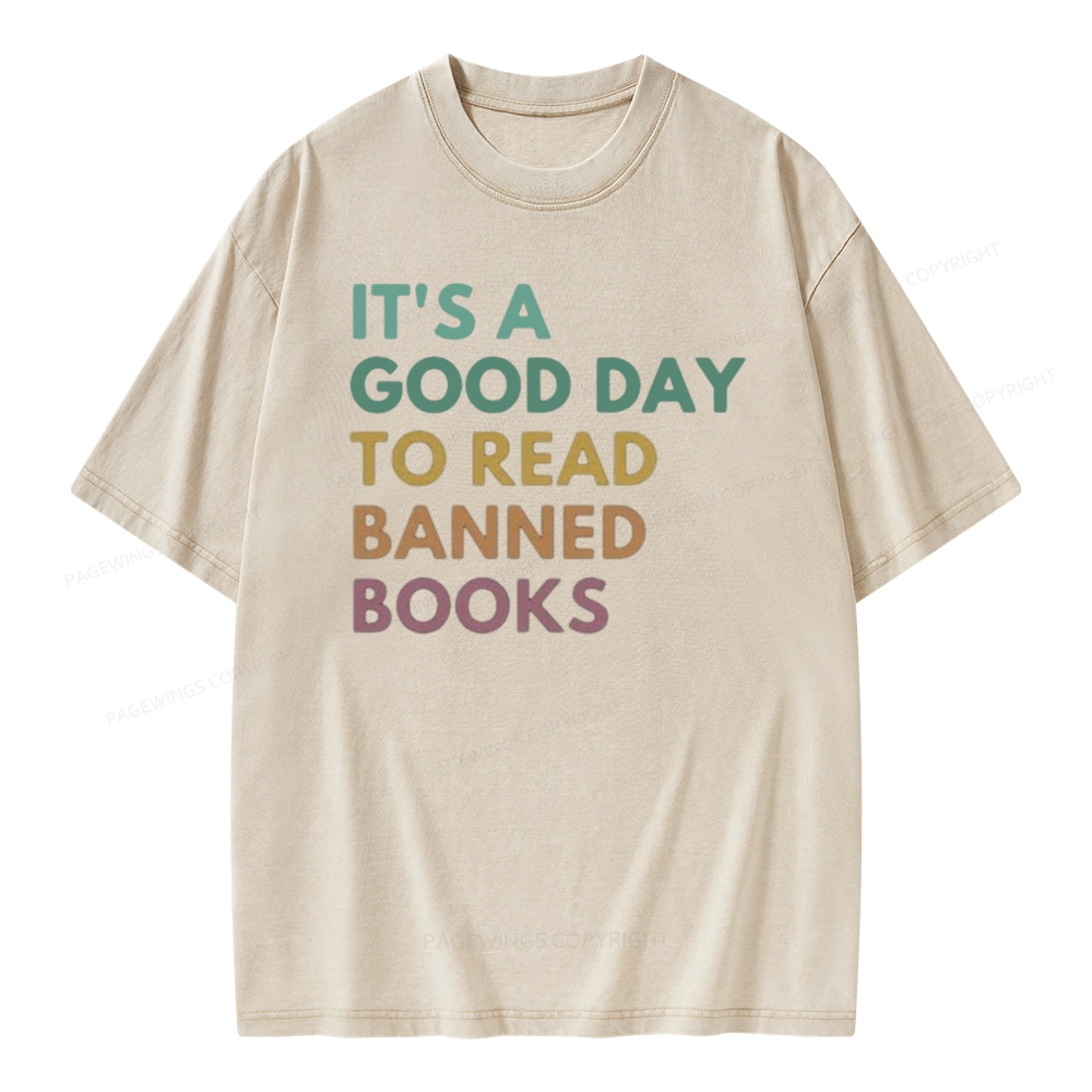 Pagewings It's A Good Day To Read Banned Books Unisex Washed T-shirt