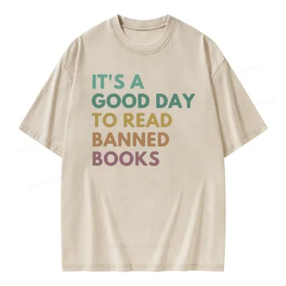 Pagewings It's A Good Day To Read Banned Books Unisex Washed T-shirt