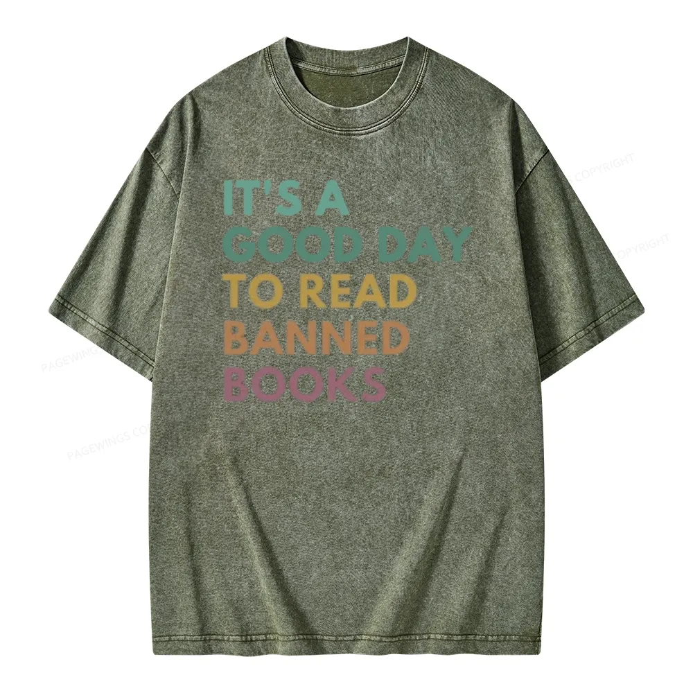 Pagewings It's A Good Day To Read Banned Books Unisex Washed T-shirt