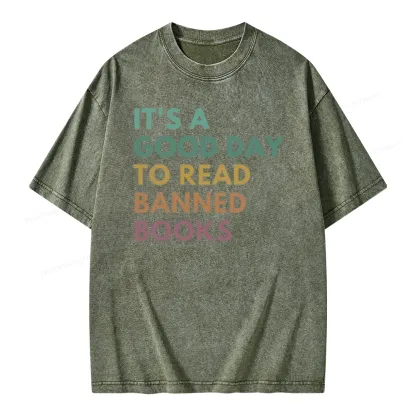 Pagewings It's A Good Day To Read Banned Books Unisex Washed T-shirt