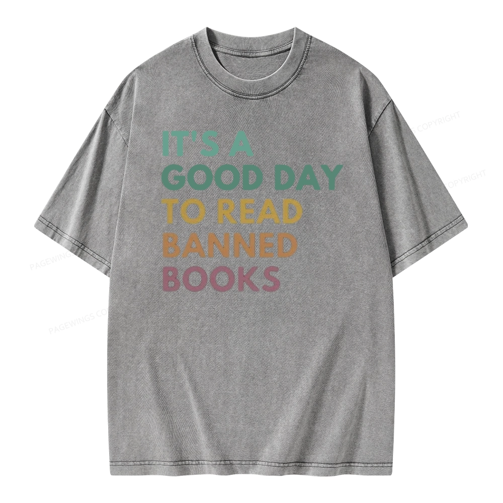 Pagewings It's A Good Day To Read Banned Books Unisex Washed T-shirt