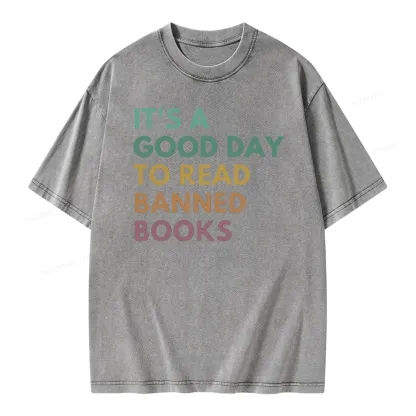 Pagewings It's A Good Day To Read Banned Books Unisex Washed T-shirt