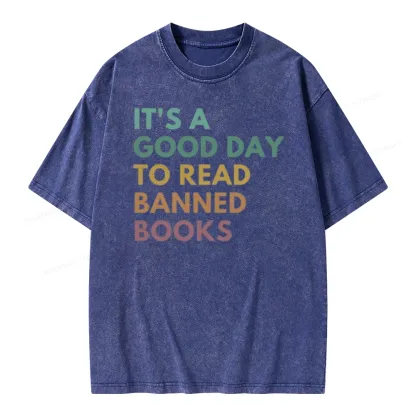 Pagewings It's A Good Day To Read Banned Books Unisex Washed T-shirt