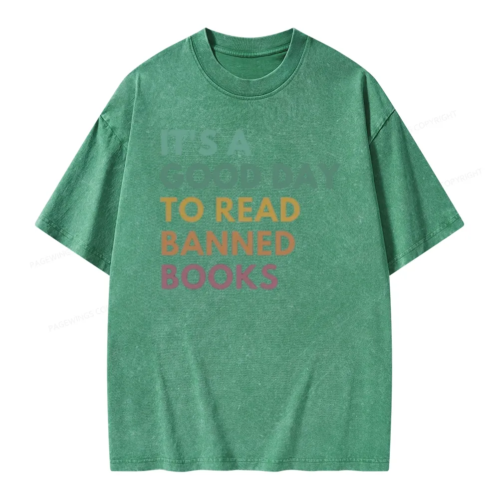 Pagewings It's A Good Day To Read Banned Books Unisex Washed T-shirt