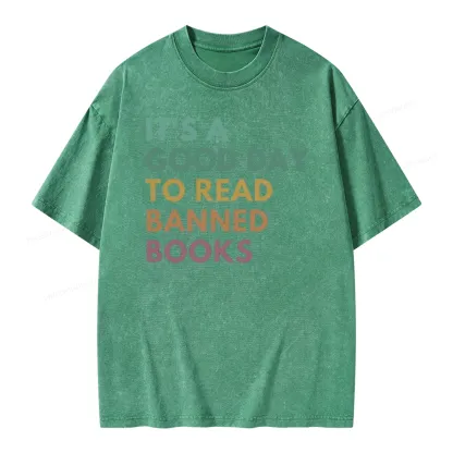 Pagewings It's A Good Day To Read Banned Books Unisex Washed T-shirt