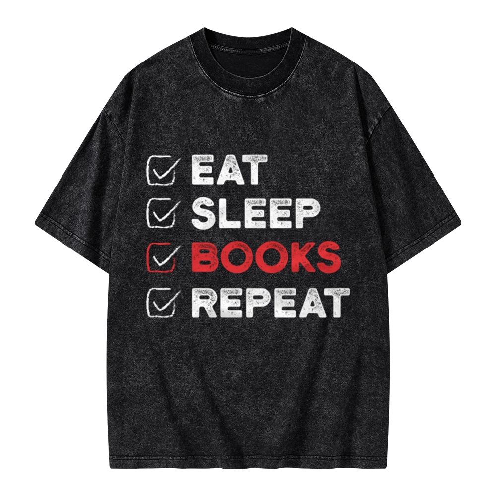 Pagewings Eat Sleep Books Repeat Unisex Washed T-shirt