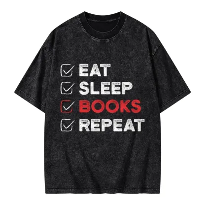 Pagewings Eat Sleep Books Repeat Unisex Washed T-shirt