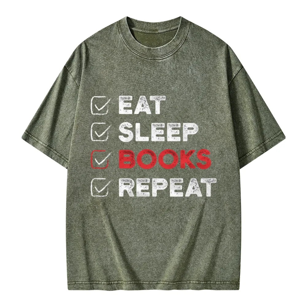 Pagewings Eat Sleep Books Repeat Unisex Washed T-shirt