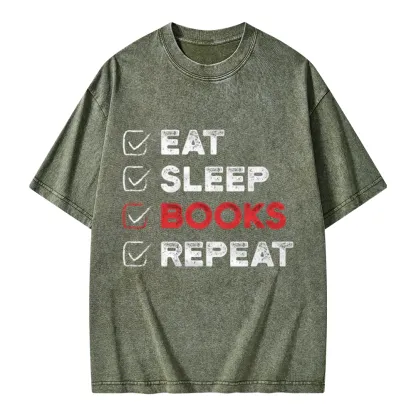 Pagewings Eat Sleep Books Repeat Unisex Washed T-shirt
