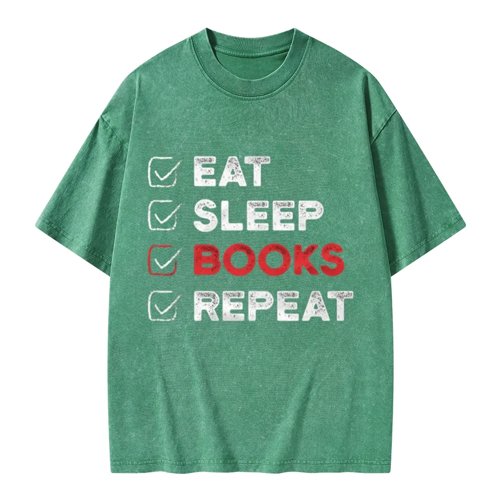 Pagewings Eat Sleep Books Repeat Unisex Washed T-shirt