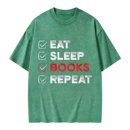 Pagewings Eat Sleep Books Repeat Unisex Washed T-shirt