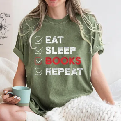 Pagewings Eat Sleep Books Repeat Unisex Washed T-shirt