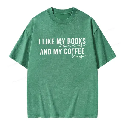 Pagewings I Like My Books And My Coffee Unisex Washed T-shirt