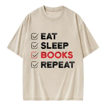 Pagewings Eat Sleep Books Repeat Unisex Washed T-shirt
