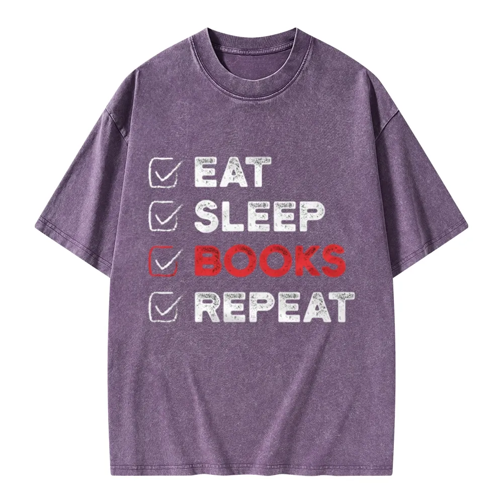 Pagewings Eat Sleep Books Repeat Unisex Washed T-shirt