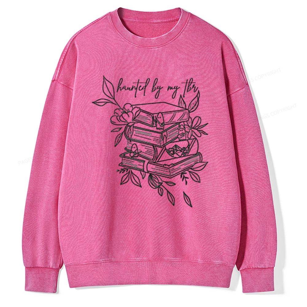 Pagewings Haunted By My TBR Unisex Washed Sweatshirt