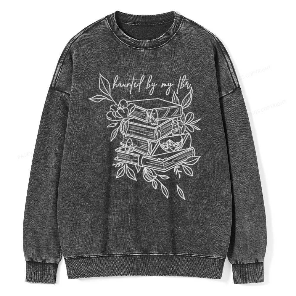 Pagewings Haunted By My TBR Unisex Washed Sweatshirt
