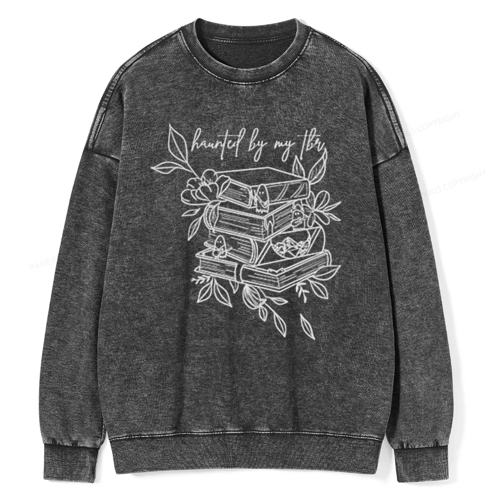 Pagewings Haunted By My TBR Unisex Washed Sweatshirt