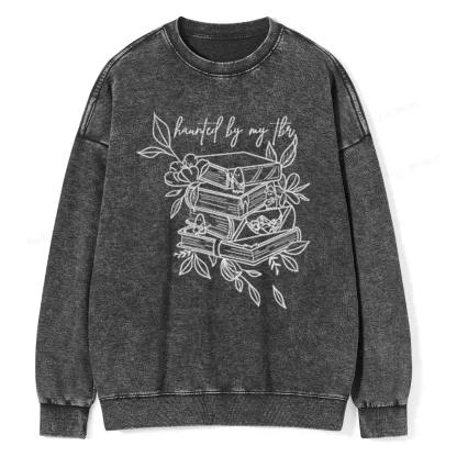 Pagewings Haunted By My TBR Unisex Washed Sweatshirt