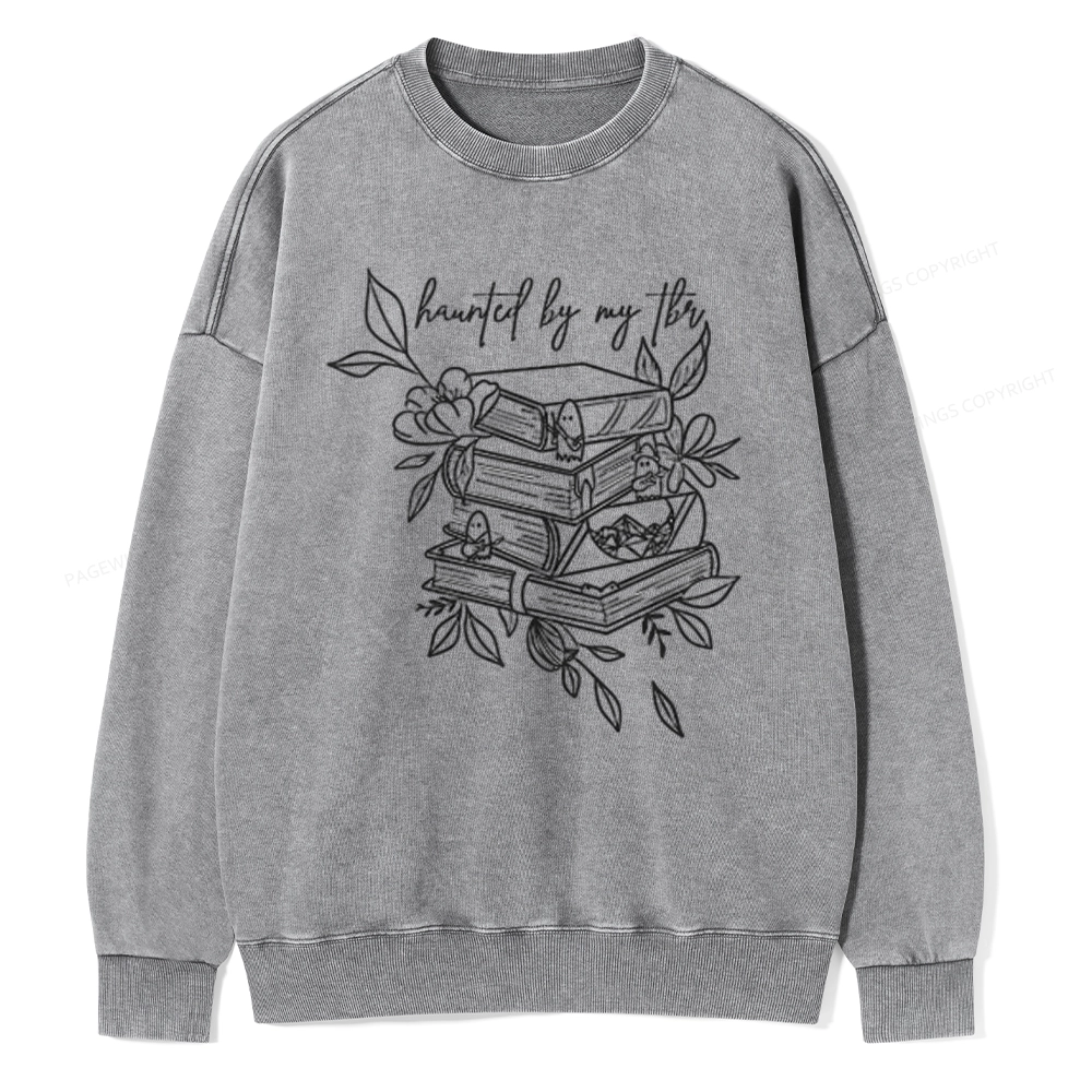Pagewings Haunted By My TBR Unisex Washed Sweatshirt