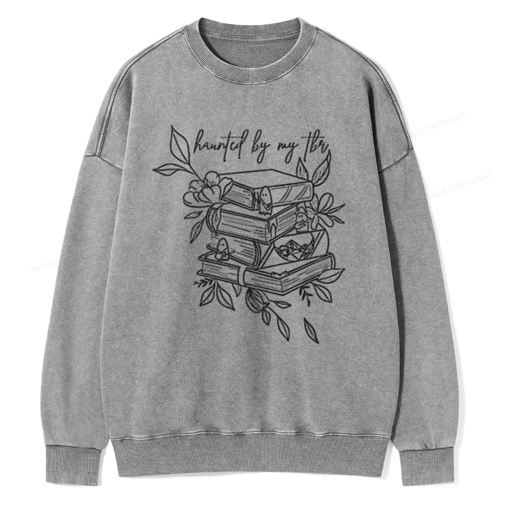 Pagewings Haunted By My TBR Unisex Washed Sweatshirt