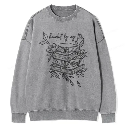 Pagewings Haunted By My TBR Unisex Washed Sweatshirt