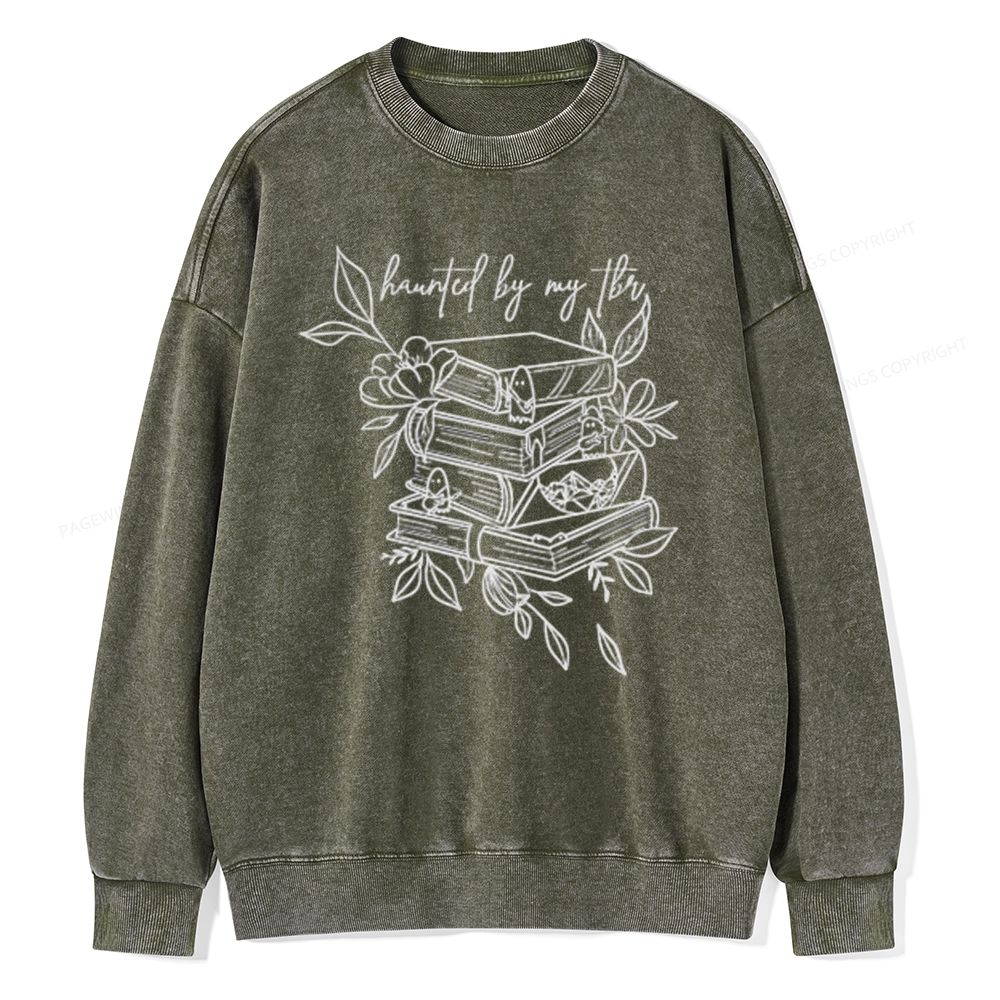 Pagewings Haunted By My TBR Unisex Washed Sweatshirt
