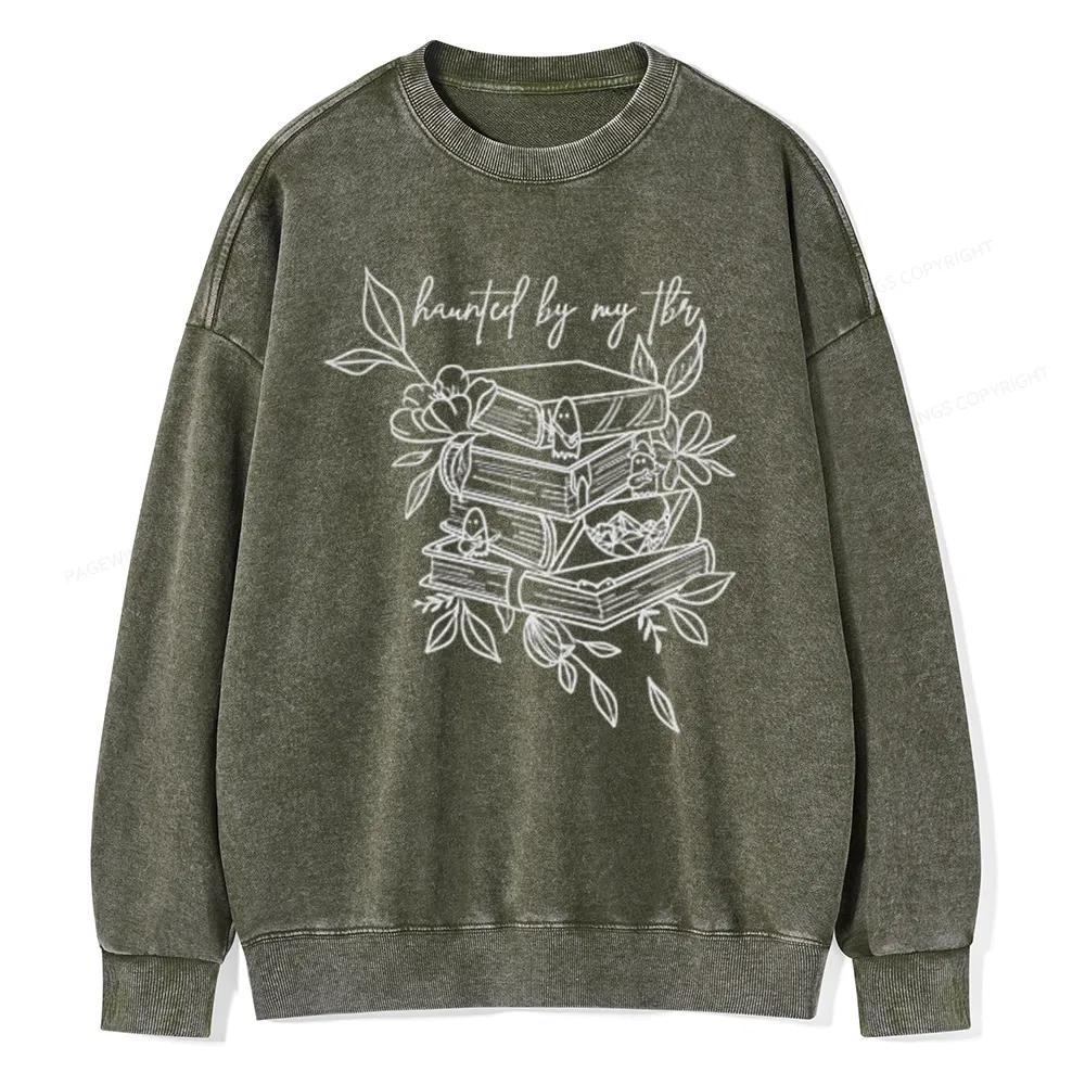 Pagewings Haunted By My TBR Unisex Washed Sweatshirt