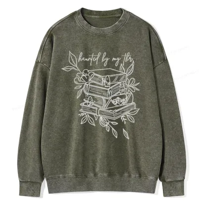 Pagewings Haunted By My TBR Unisex Washed Sweatshirt