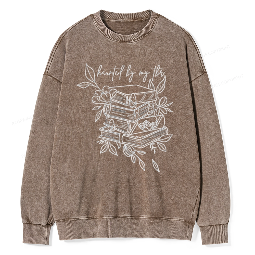 Pagewings Haunted By My TBR Unisex Washed Sweatshirt