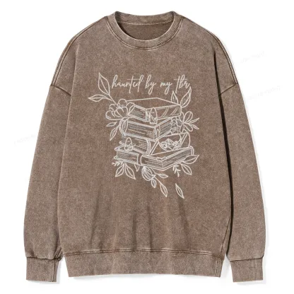 Pagewings Haunted By My TBR Unisex Washed Sweatshirt