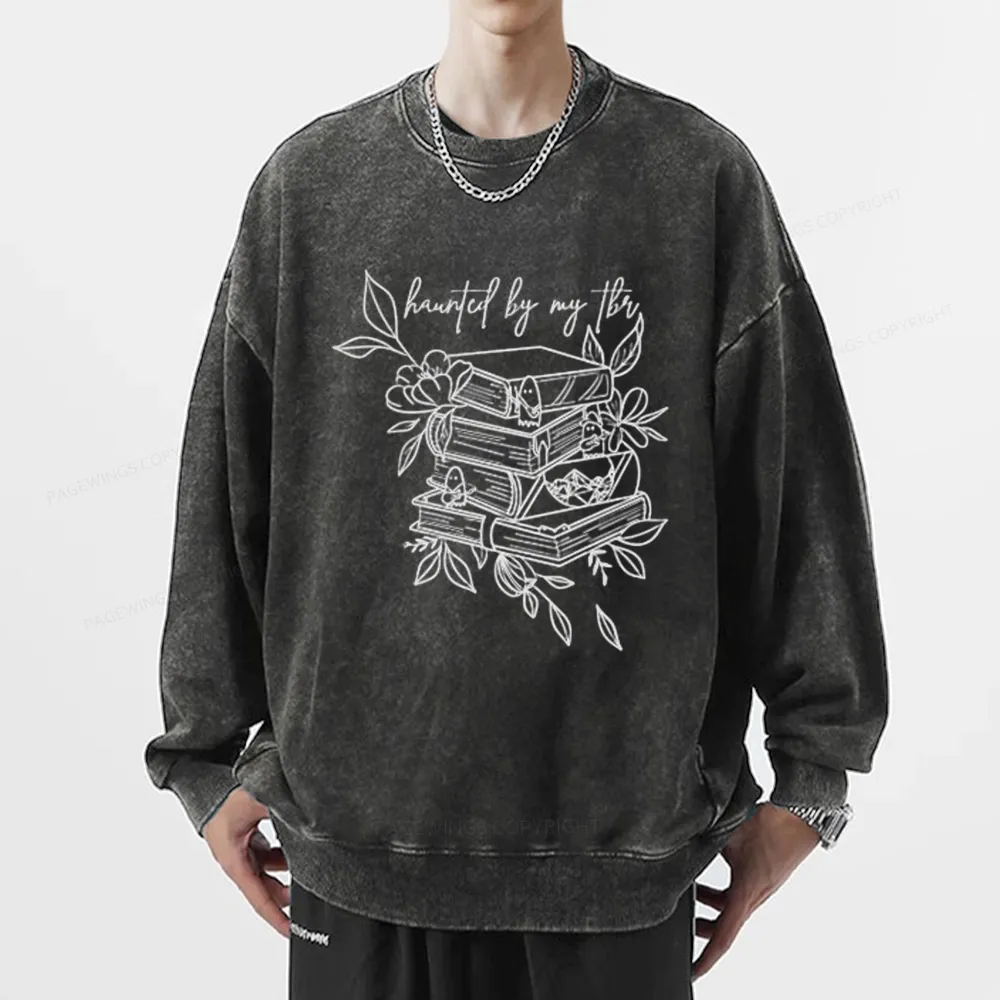 Pagewings Haunted By My TBR Unisex Washed Sweatshirt