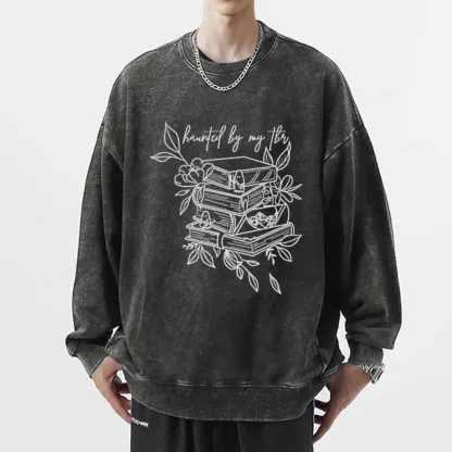Pagewings Haunted By My TBR Unisex Washed Sweatshirt