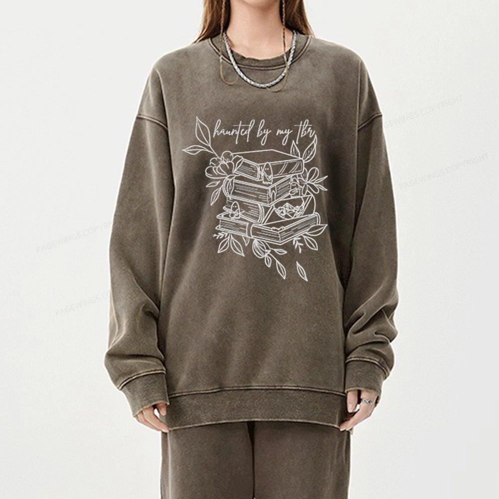 Pagewings Haunted By My TBR Unisex Washed Sweatshirt