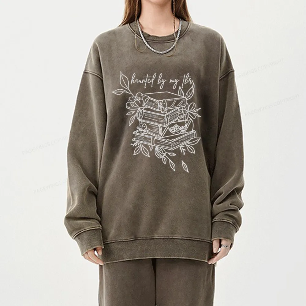 Pagewings Haunted By My TBR Unisex Washed Sweatshirt