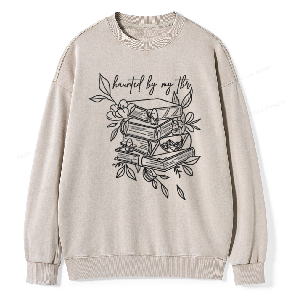 Pagewings Haunted By My TBR Unisex Washed Sweatshirt