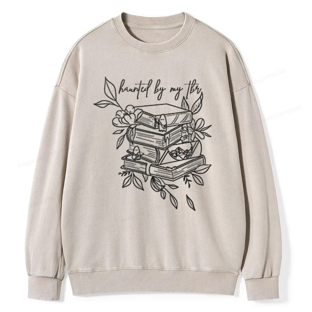 Pagewings Haunted By My TBR Unisex Washed Sweatshirt