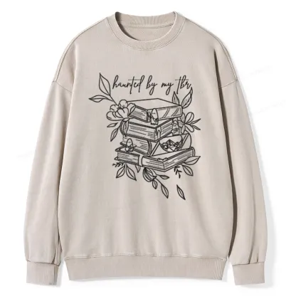 Pagewings Haunted By My TBR Unisex Washed Sweatshirt