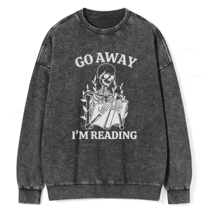Pagewings Go Away I'm Reading Unisex Washed Sweatshirt