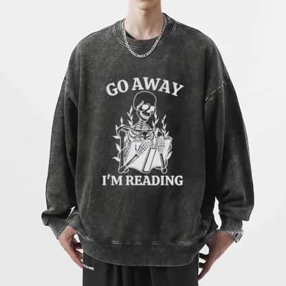 Pagewings Go Away I'm Reading Unisex Washed Sweatshirt
