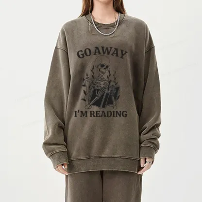 Pagewings Go Away I'm Reading Unisex Washed Sweatshirt