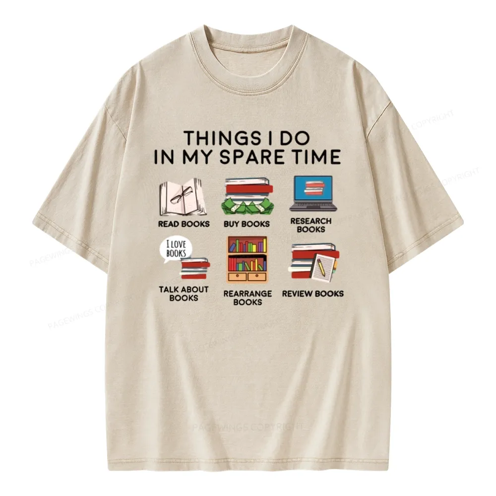 Pagewings Books Reading In My Spare Time Unisex Washed T-shirt