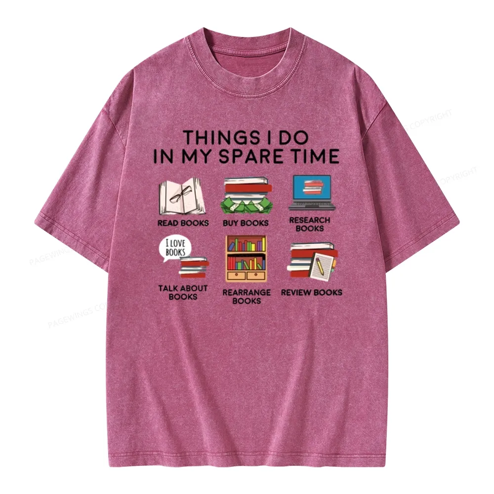 Pagewings Books Reading In My Spare Time Unisex Washed T-shirt