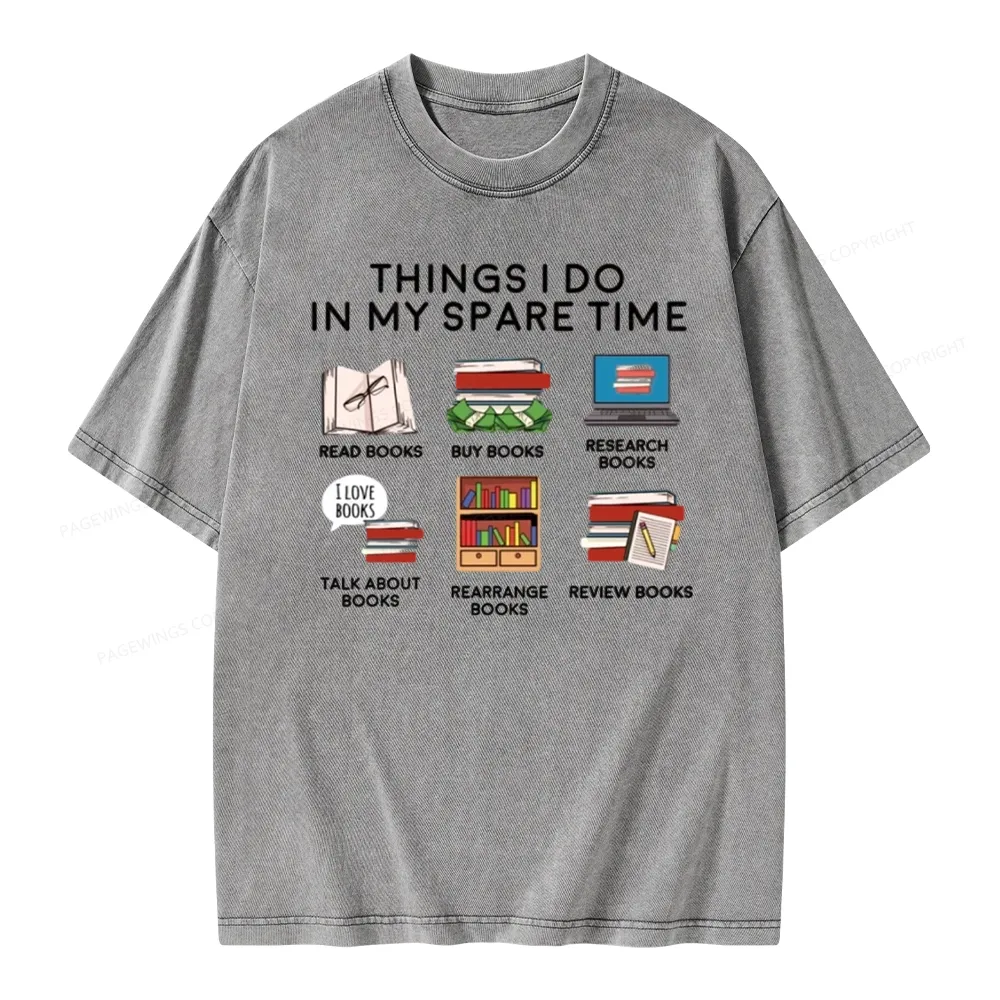 Pagewings Books Reading In My Spare Time Unisex Washed T-shirt
