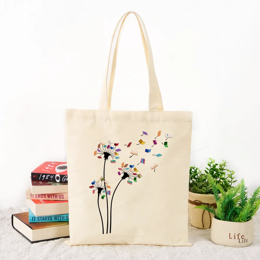 Pagewings Cute Dandelion Books Flower Fly Tote Bag