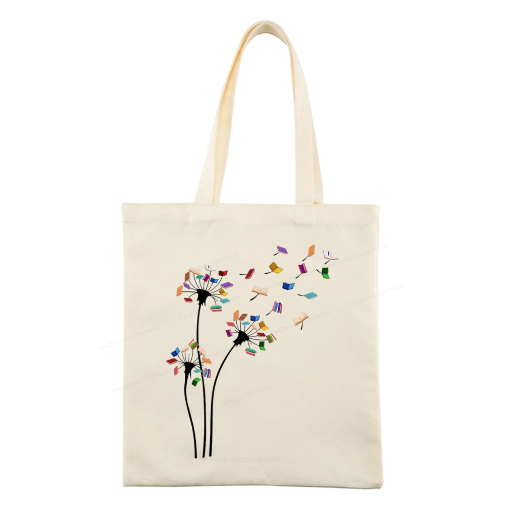 Pagewings Cute Dandelion Books Flower Fly Tote Bag