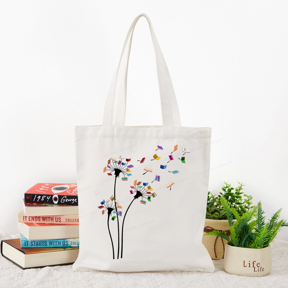Pagewings Cute Dandelion Books Flower Fly Tote Bag